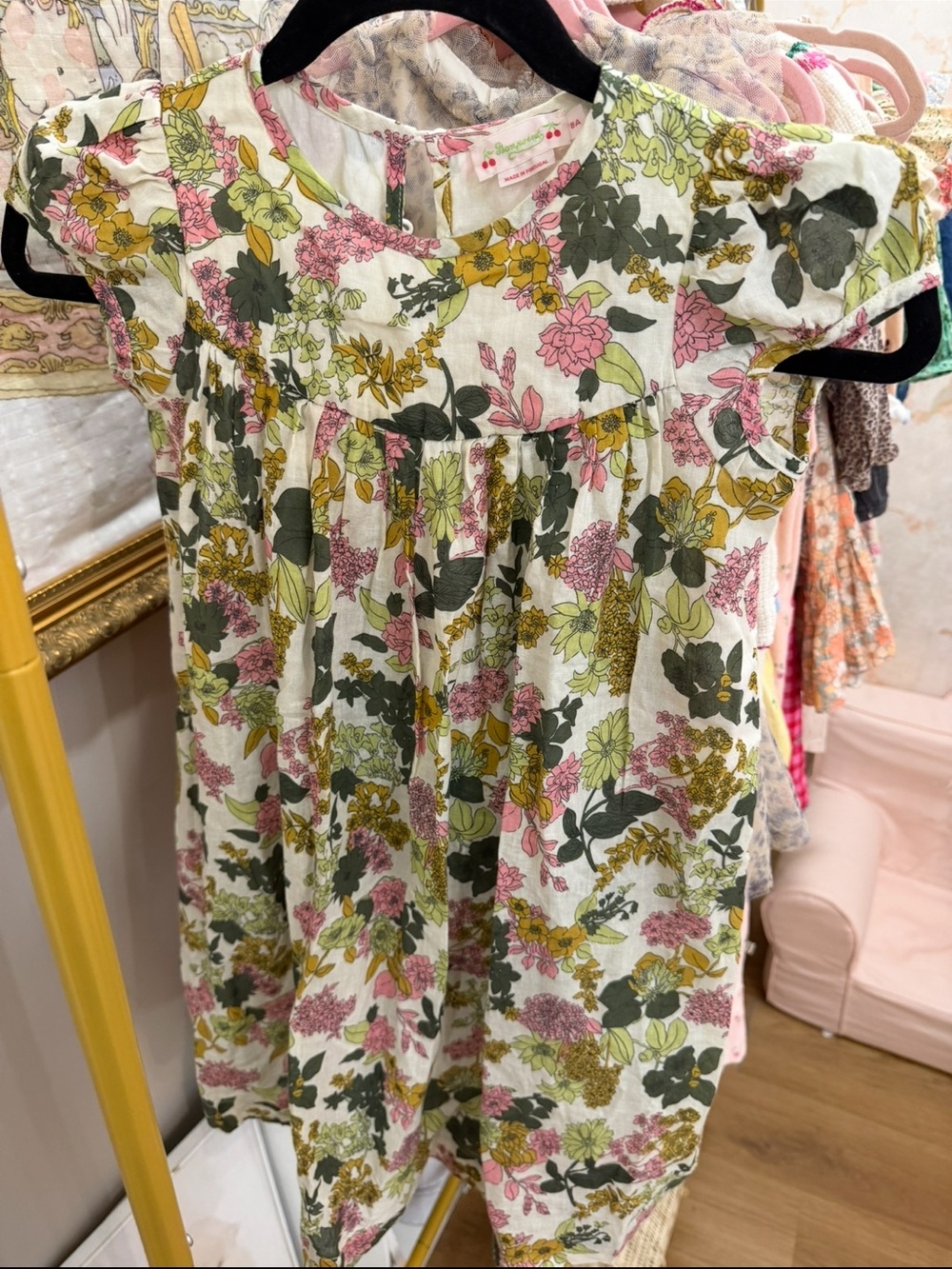 Bonpoint Floral Cotton Dress in Pink, Green & Yellow